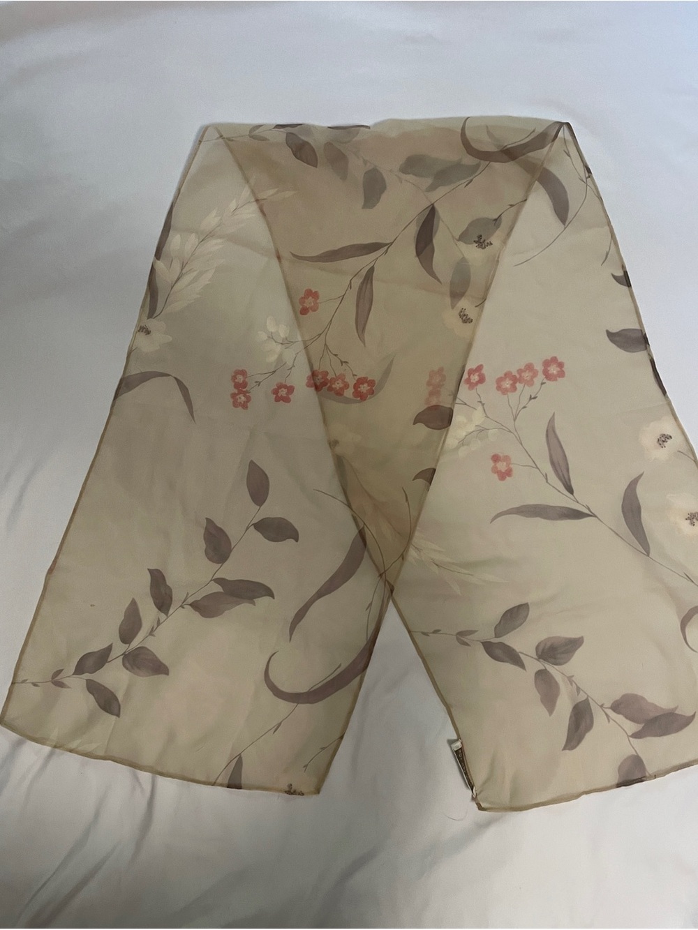 Jones of New York Sheer Floral Shoulder Scarf in Beige with Pink Accents